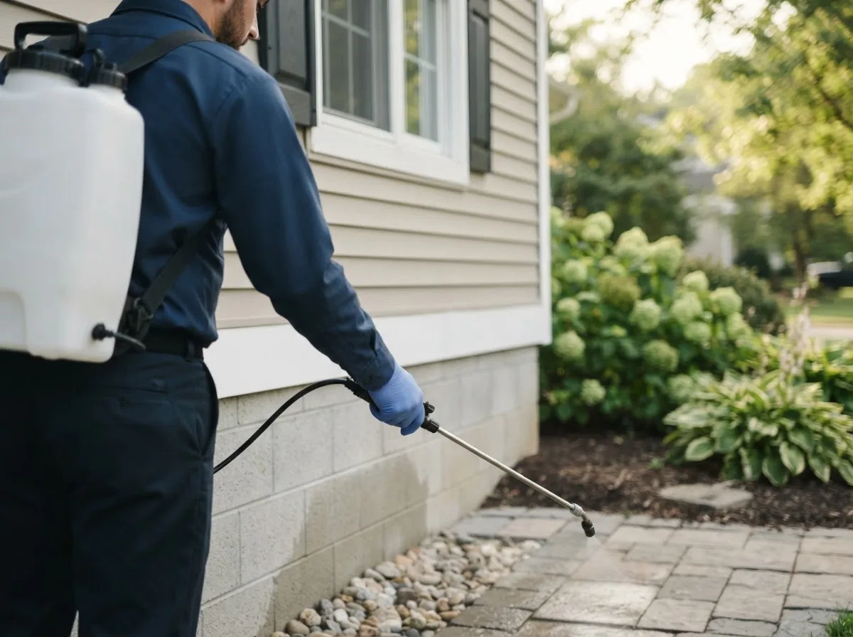Pest control technician inspecting a home in Backus, MN